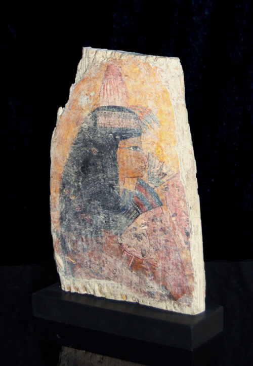 Pintura sobre tabla de una Dama Egipcia con abanico
